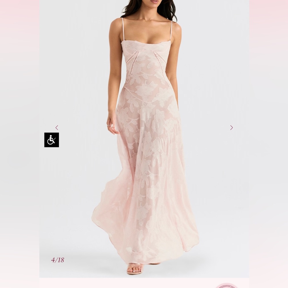 House of CB Seren Blush Sheer Lace Up Dress in Soft Pink NEW prom never worn M